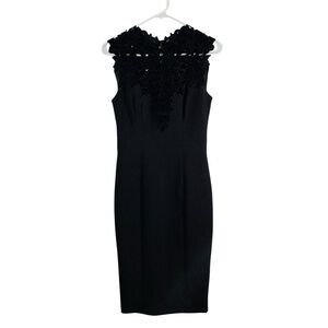 Karen Millen Black Lace Detail Knee Length Dress Pencil Cut Stretchy